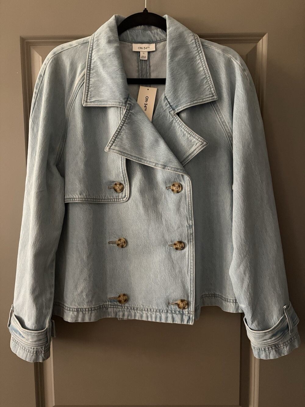 On 34th Women’s Cropped Denim Trench Jacket Size ХL Blue Cotton Double-Breasted